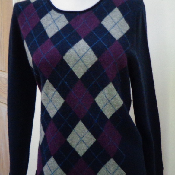 VGUC FIONA 100% Cashmere Argyle Sweater Sz XL - Picture 7 of 7